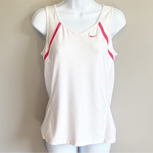 4/25$ Nike Dri-Fit Sleeveless Tank Top White with Pink Women’s Size Medium - Picture 1 of 6